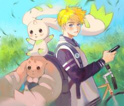 Rule 34 | absurdres, bicycle, cellphone, digimon, dog, highres, horns, lopmon, phone, rabbit, smartphone, terriermon, wallace (digimon)