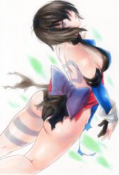 Rule 34 | 1girl, absurdres, ass, back, back tattoo, backless outfit, black hair, blue eyes, breasts, hair over one eye, highres, large breasts, revealing clothes, samurai spirits, shiki (samurai spirits), sideboob, snk, tattoo