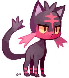 Rule 34 | cat, creature, creatures (company), full body, game freak, gen 7 pokemon, glitchedpuppet, highres, image sample, litten, nintendo, pokemon, serious, simple background, standing, tumblr sample, white background, yellow eyes
