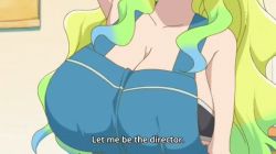 Rule 34 | 10s, 1girl, animated, animated gif, bouncing breasts, breasts, head out of frame, huge breasts, kobayashi-san chi no maidragon, long hair, lowres, multicolored hair, non-web source, lucoa (maidragon), screencap, solo, subtitled