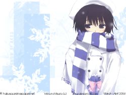 Rule 34 | coat, highres, mitsumi misato, scarf, snowflakes, winter clothes, winter coat