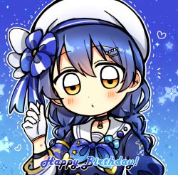 Rule 34 | 1girl, :o, anchor necklace, anchor print, anchor symbol, artist name, artist request, back bow, blue bow, blue shirt, blush, bow, chibi, earrings, female focus, gloves, hair ornament, hair ribbon, hairclip, hat, jewelry, kanarin97, kanarintkm, long hair, looking at viewer, love live!, love live! school idol festival, love live! school idol festival all stars, love live! school idol project, necklace, ribbon, shirt, smile, solo, sonoda umi, star (symbol), star earrings, star hair ornament, white bow, white gloves, yellow eyes