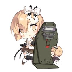 Rule 34 | 2girls, :d, armor fairy (girls&#039; frontline), black bag, black bow, blonde hair, blush, blush stickers, bow, brown dress, brown footwear, brown sailor collar, brown skirt, chibi, dress, elbow pads, eyes visible through hair, fairy (girls&#039; frontline), girls&#039; frontline, hair between eyes, hair bow, hair over eyes, holding, holding shield, knee pads, looking at viewer, multiple girls, official art, open mouth, pouch, sailor collar, saru, shield, shirt, short hair, short sleeves, simple background, skirt, slit pupils, smile, standing, suspender skirt, suspenders, thighhighs, third-party source, transparent background, two-tone bow, white bow, white shirt, white thighhighs, yellow eyes