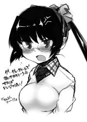 Rule 34 | 1girl, :o, anger vein, angry, blush, collar, collared shirt, f4u, f4u (naitou2), glasses, greyscale, looking at viewer, monochrome, open mouth, plaid, plaid shirt, shirt, simple background, solo, sweater, upper body, white background