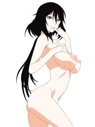 Rule 34 | 10s, 1girl, ass, black hair, breasts, female focus, infinite stratos, long hair, nipples, nude, orimura chifuyu, simple background, smile, solo, white background