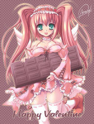 Rule 34 | 1girl, candy, chocolate, chocolate bar, food, goth fashion, happy valentine, maki (seventh heaven maxion), solo, thighhighs, tongue, twintails, valentine, wings