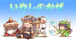Rule 34 | 4girls, abyssal ship, animegao, arm guards, armband, armored skirt, bandeau, black hair, boots, chibi, comic, commentary request, cosplay, costume, crop top, cropped jacket, dragon quest, closed eyes, fanning, flying sweatdrops, grey hair, hairband, haruna (kancolle), hat, headgear, hisahiko, horns, kantai collection, katsuragi (kancolle), kigurumi, kneeling, long hair, lying, mittens, multiple girls, navel, northern ocean princess, on stomach, open mouth, red eyes, sitting, sleeveless, smile, standing, sweatdrop, tail, translation request, white hair, wo-class aircraft carrier, aged down