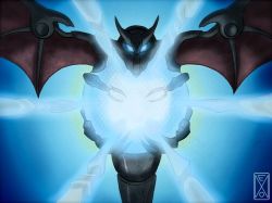Rule 34 | bat wings, blue eyes, dragon, neonirvana, neonirvana (artist), no humans, shadow, wings, zoids