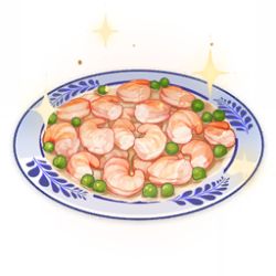Rule 34 | artist request, commentary, english commentary, food, food focus, game cg, genshin impact, lowres, no humans, official art, peas, plate, shrimp, simple background, sparkle, still life, third-party source, transparent background
