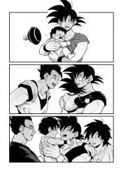 Rule 34 | black eyes, black hair, brothers, dragon ball, family, father and daughter, father and son, grandfather and granddaughter, happy, highres, muscular, muscular male, pan (dragon ball), siblings, smile, son gohan, son goku, son goten, tagme
