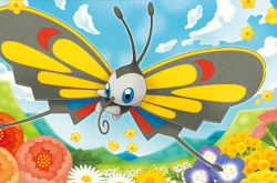 Rule 34 | 0313, beautifly, blue eyes, blue sky, bug, butterfly, cloud, cloudy sky, creature, creatures (company), day, flower, flying, full body, game freak, gen 3 pokemon, grass, bug, nature, nintendo, no humans, official art, outdoors, pokemon, pokemon (creature), pokemon tcg, sky, solo, third-party source
