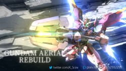 Rule 34 | battle, beam cannon, character name, commentary, english text, exhaust, firing, green eyes, gun, gundam, gundam aerial rebuild, gundam suisei no majo, holding, holding cannon, holding gun, holding weapon, mecha, military, military vehicle, mobile suit, no humans, pixiv id, pixiv logo, robot, science fiction, serike w, ship, signature, solo, space, thrusters, twitter logo, twitter username, v-fin, warship, watercraft, weapon