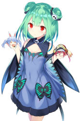 Rule 34 | 3girls, breasts, bug, butterfly, commentary request, detached sleeves, double bun, green hair, hair bun, highres, hololive, houshou marine, insect, looking at viewer, medium hair, metallican, multiple girls, red eyes, simple background, small breasts, uruha rushia, uruha rushia (1st costume), usada pekora, virtual youtuber, white background