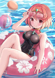 Rule 34 | 1girl, absurdres, black one-piece swimsuit, breasts, competition swimsuit, highres, kaede (maple4rt), large breasts, one-piece swimsuit, pool, pyra (pro swimmer) (xenoblade), pyra (xenoblade), red eyes, red hair, red one-piece swimsuit, short hair, solo, swept bangs, swimsuit, two-tone swimsuit, xenoblade chronicles (series), xenoblade chronicles 2