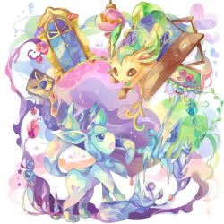 Rule 34 | 00s, :o, blue eyes, book, bottle, brown eyes, coco7, colorful, creatures (company), crystal, door, eye contact, flower, frills, game freak, gem, gen 4 pokemon, glaceon, heart, lamp, leafeon, looking at another, nintendo, no humans, open door, open mouth, perfume bottle, picture frame, pink flower, pink rose, pokemon, pokemon (creature), pokemon dppt, rose