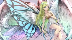 Rule 34 | 1girl, angel wings, bird wings, blonde hair, blue eyes, butterfly wings, clenched hand, cross, dragonfly wings, dress, hand on own chest, highres, insect wings, ladybug wings, multiple wings, original, smile (qd4nsvik), solo, strap slip, tri drills, white dress, wings