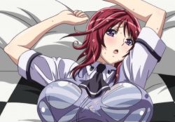Rule 34 | animated, animated gif, blush, bra, breasts, third-party edit, heavy breathing, large breasts, oribe mafuyu, purple eyes, red hair, school uniform, see-through, seikon no qwaser, stitched, third-party edit, underwear, wet