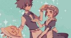 Rule 34 | 1boy, 1girl, agumon, brother and sister, brown eyes, brown hair, commentary request, digimon, digimon adventure, food, huan li, maid, omelet, omurice, open mouth, short hair, siblings, smile, yagami hikari, yagami taichi