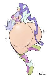 Rule 34 | absurdres, ass, ass focus, boots, bra, breasts, butterfly wings, butterfly wings gauntlets, digimon, digimon frontier, facial mark, fairimon, garter straps, highres, huge ass, huge filesize, insect wings, medium breasts, no panties, open mouth, png, purple bra, purple hair, sideboob, underwear, visor (armor), wide hips, wings