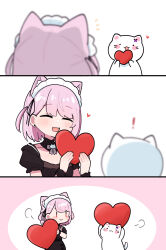 Rule 34 | 1girl, :d, ^ ^, animal ears, black dress, cat, cat ears, cat girl, closed eyes, dress, fang, heart, holding, holding heart, indie virtual youtuber, maid headdress, mikeneko (vtuber), mikeneko (vtuber) (4th costume), open mouth, pink hair, puffy short sleeves, puffy sleeves, sakana (saka11205), short hair, short sleeves, smile, virtual youtuber