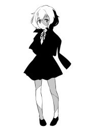 Rule 34 | 1girl, black jack (series), closed mouth, cosplay, greyscale, konno junko, looking at viewer, monochrome, scar, short hair, simple background, solo, stitched face, stitched leg, stitches, ueyama michirou, white background, zombie land saga