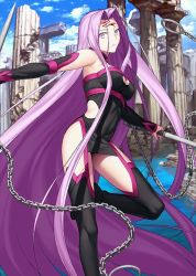 Rule 34 | 1girl, absurdly long hair, breasts, chain, cloud, cloudy sky, day, fate/grand order, fate (series), female focus, holding, holding weapon, long hair, looking at viewer, medium breasts, medusa (fate), medusa (rider) (fate), official art, pink eyes, pink hair, rectangular pupils, resized, ruins, sideboob, sky, solo, takeuchi takashi, tattoo, upscaled, very long hair, waifu2x, water, weapon