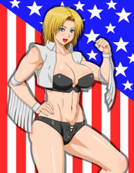 Rule 34 | 1girl, american flag, blonde hair, breasts, dead or alive, highres, large breasts, makani kohitujito, midriff, smile, solo, tecmo, tina armstrong, united states