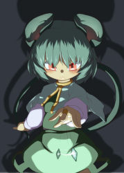 Rule 34 | 1girl, animal ears, bad id, bad pixiv id, capelet, crystal, female focus, green hair, highres, long sleeves, mouse ears, mouse tail, nazrin, ogihara mach, red eyes, shadow, short hair, solo, tail, touhou