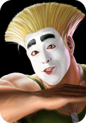 Rule 34 | 1boy, bakatono-sama, blonde hair, capcom, eyebrows, flattop, guile, makeup, male focus, sakkan, solo, street fighter