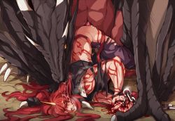 Rule 34 | anal, artist request, bestiality, blood, character request, clenched teeth, closed eyes, cum, dragon, guro, horns, injury, interspecies, long hair, male focus, male penetrated, penis, rape, red hair, saliva, single horn, source request, teeth, torn clothes, yaoi