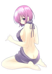 Rule 34 | 1girl, :o, absurdres, aran sweater, ass, backless dress, backless outfit, bare back, bare shoulders, barefoot, blush, breasts, butt crack, cable knit, dress, fate/grand order, fate (series), full body, hair between eyes, half-closed eyes, halterneck, highres, kayurayuka, large breasts, looking back, looking down, mash kyrielight, meme attire, naked sweater, parted lips, purple eyes, purple hair, ribbed sweater, short hair, shoulder blades, sideboob, simple background, sitting, soles, solo, sweater, sweater dress, turtleneck, turtleneck sweater, virgin killer sweater, wariza, white background