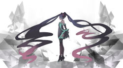 Rule 34 | 1girl, absurdly long hair, bad id, bad pixiv id, gradient hair, hatsune miku, high heels, kansou samehada, long hair, multicolored hair, scapecoat (vocaloid), solo, thighhighs, twintails, very long hair, vocaloid, wind, wind lift