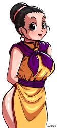 Rule 34 | 1girl, black eyes, black hair, breasts, chi-chi (dragon ball), dragonball z, female focus, highres, mature female, simmsy, text focus, transparent background