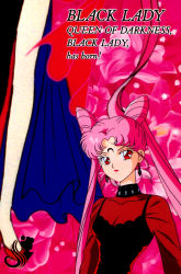 Rule 34 | 1990s (style), aged up, bishoujo senshi sailor moon, bishoujo senshi sailor moon r, black lady (sailor moon), breasts, card, chibi usa, cleavage, earrings, english text, engrish text, flower, highres, jewelry, lipstick, makeup, official art, pink hair, ranguage, red eyes, retro artstyle, scan, twintails