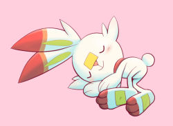 Rule 34 | blush, closed mouth, commentary request, creatures (company), closed eyes, full body, game freak, gen 8 pokemon, lying, nintendo, on side, pink background, pokemon, pokemon (creature), purobe, scorbunny, simple background, sleeping, smile, solo, toes