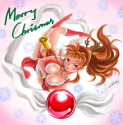 Rule 34 | 1girl, breasts, christmas, codychanz, fatal fury, highres, large breasts, shiranui mai, smile, snk, solo