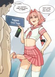 Rule 34 | 2boys, absurdres, astolfo (fate), astolfo (sailor paladin) (fate), astolfo monster cosplay (meme), can, crop top, english text, fang, fate/grand order, fate (series), hair intakes, highres, holding, holding can, huge penis, long hair, male focus, meme, midriff, monster energy, multiple boys, navel, neckerchief, official alternate costume, open mouth, penis, penis comparison, penis size comparison, penis size difference, penises touching, pink hair, pink skirt, pleated skirt, precum, purple eyes, school uniform, serafuku, short sleeves, skin fang, skirt, small penis, small penis humiliation, speech bubble, sulcate, testicles, thighhighs, trap, uncensored, veins, veiny penis, white legwear, white thighhighs, yaoi