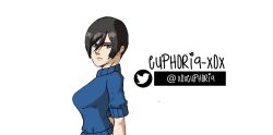 Rule 34 | black hair, blue shirt, breasts, euphoria-xox, jumper, looking at viewer, mikasa ackerman, shingeki no kyojin, shirt, short hair, sideboob, tomboy