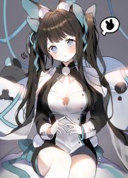 Rule 34 | 1girl, 2sham, animal, animal ear fluff, animal ears, bad id, bad pixiv id, black dress, black hair, blue bow, blue eyes, blue ribbon, blush, bow, breasts, cape, cleavage, dress, eyebrows hidden by hair, fingers together, hair bow, hair ribbon, head tilt, highres, long hair, long sleeves, looking at viewer, medium breasts, original, parted lips, rabbit, rabbit ears, ribbon, sitting, solo, speech bubble, spoken animal, twintails, very long hair, white cape