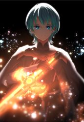 Rule 34 | 1boy, blue eyes, byleth (fire emblem), byleth (male) (fire emblem), fire emblem, fire emblem: three houses, gloves, glowing, glowing weapon, green hair, hands on own hips, heroes relic (fire emblem), looking at viewer, nintendo, solo, sword, sword of the creator, weapon