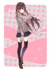 Rule 34 | 1girl, :&lt;, black skirt, black thighhighs, blue sailor collar, blush, brown eyes, brown footwear, brown hair, closed mouth, commentary request, floating hair, flower, full body, hair flower, hair ornament, hairclip, highres, horiizumi inko, loafers, long hair, long sleeves, looking at viewer, miniskirt, neckerchief, original, pink neckerchief, plaid, plaid scarf, pleated skirt, sailor collar, scarf, school uniform, serafuku, shoes, sidelocks, skirt, sleeves past wrists, solo, sweater, thighhighs, zettai ryouiki