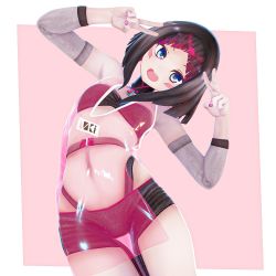 Rule 34 | 1girl, 3d, :d, azki (2nd costume) (hololive), azki (hololive), bare shoulders, belt, black collar, black hair, black shorts, blue eyes, chuukarudoruhu, collar, commentary, cowboy shot, detached sleeves, double v, facepaint, facial mark, glint, gloves, gradient eyes, hands up, highres, hololive, long hair, long sleeves, looking at viewer, midriff, multicolored background, multicolored eyes, multicolored hair, nail polish, navel, open mouth, parted bangs, pink background, pink hair, pink nails, purple eyes, revealing clothes, see-through, short hair, shorts, simple background, smile, solo, standing, stomach, streaked hair, tagme, teeth, two-tone background, upper teeth only, v, virtual youtuber, white background