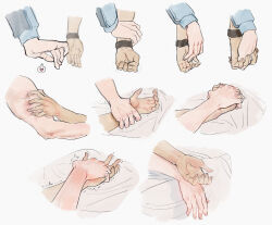 Rule 34 | 2boys, ao isami, couple, hand focus, hand on another&#039;s hand, heart, highres, holding another&#039;s wrist, holding hands, interlocked fingers, interracial, lewis smith, male focus, multiple boys, multiple views, poyosoftware, spoken heart, trembling, yaoi, yuuki bakuhatsu bang bravern