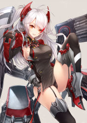 Rule 34 | 1girl, azur lane, blush, cross, hair between eyes, iron cross, kyoeiki, long hair, looking at viewer, parted lips, prinz eugen (azur lane), red eyes, silver hair, smile, solo, two side up