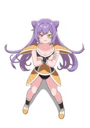 Rule 34 | 1girl, absurdres, armor, blush, body switch, boots, captain ginyu, collarbone, crossed arms, dragon ball, dragonball z, female focus, genshin impact, green-tinted eyewear, highres, kchic99, keqing (genshin impact), long hair, looking at viewer, personality switch, purple hair, scouter, simple background, tinted eyewear, twintails, white background