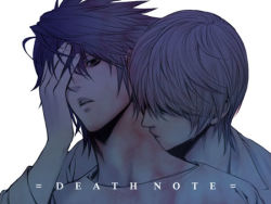 Rule 34 | 00s, 2boys, copyright name, death note, kiss, l (death note), lowres, male focus, multiple boys, neck, simple background, white background, yagami light, yaoi