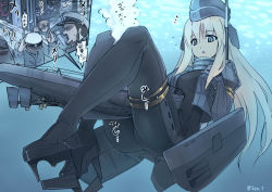 Rule 34 | 1girl, 3boys, air bubble, ass, between legs, blue eyes, bodysuit, breasts, bubble, collar, commentary request, cropped jacket, crotch, crushing, full body, garrison cap, giant, giantess, gloves, hand on own chest, hat, headgear, interior, kantai collection, long hair, machinery, medium breasts, metal collar, military, military uniform, monochrome, multiple boys, pantyhose, parted lips, peaked cap, pleated skirt, propeller, rigging, rudder footwear, seo tatsuya, sidelocks, size difference, skirt, submarine, swimsuit, translation request, u-511 (kancolle), underwater, uniform, watercraft, white hair