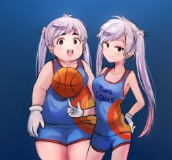 Rule 34 | 2girls, basketball, big chungus, breasts, bugs bunny, fat, female focus, gloves, long hair, looking at viewer, looney tunes, medium breasts, multiple girls, open mouth, plump, small breasts, smile, space jam, space jam: a new legacy, tagme, twintails