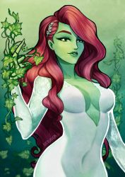 Rule 34 | 1girl, batman (series), breasts, breasts apart, curvy, dc comics, fingernails, gradient background, green background, hair ornament, harley quinn (series), highres, leaf hair ornament, long fingernails, long hair, poison ivy, self-upload, solo, very long hair