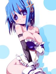 Rule 34 | 10s, 1girl, bare shoulders, blue eyes, blue hair, bottomless, breasts, cleavage, fortissimo, frills, gloves, hair ornament, large breasts, magical girl, mahou shoujo madoka magica, mahou shoujo madoka magica (anime), matching hair/eyes, miki sayaka, miuku (marine sapphire), musical note, musical note hair ornament, short hair, solo, tears, thighhighs